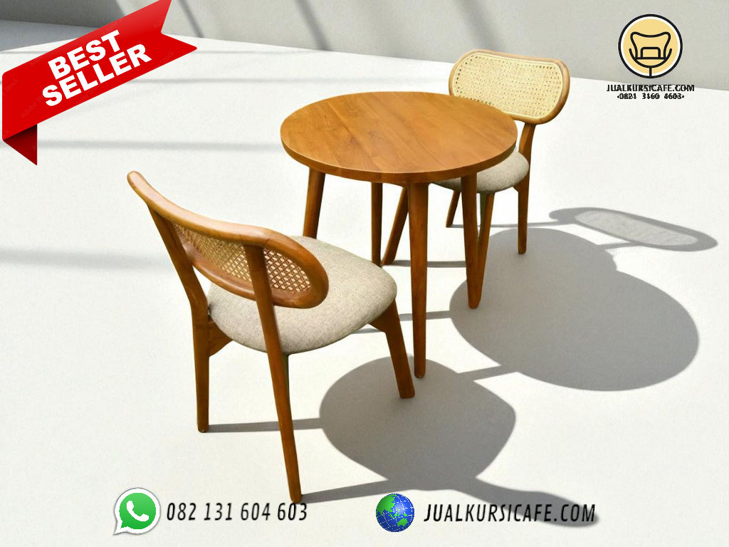 Kursi Meja Cafe Teras 2 Kursi 1 Meja Bulat Minimalis Rotan