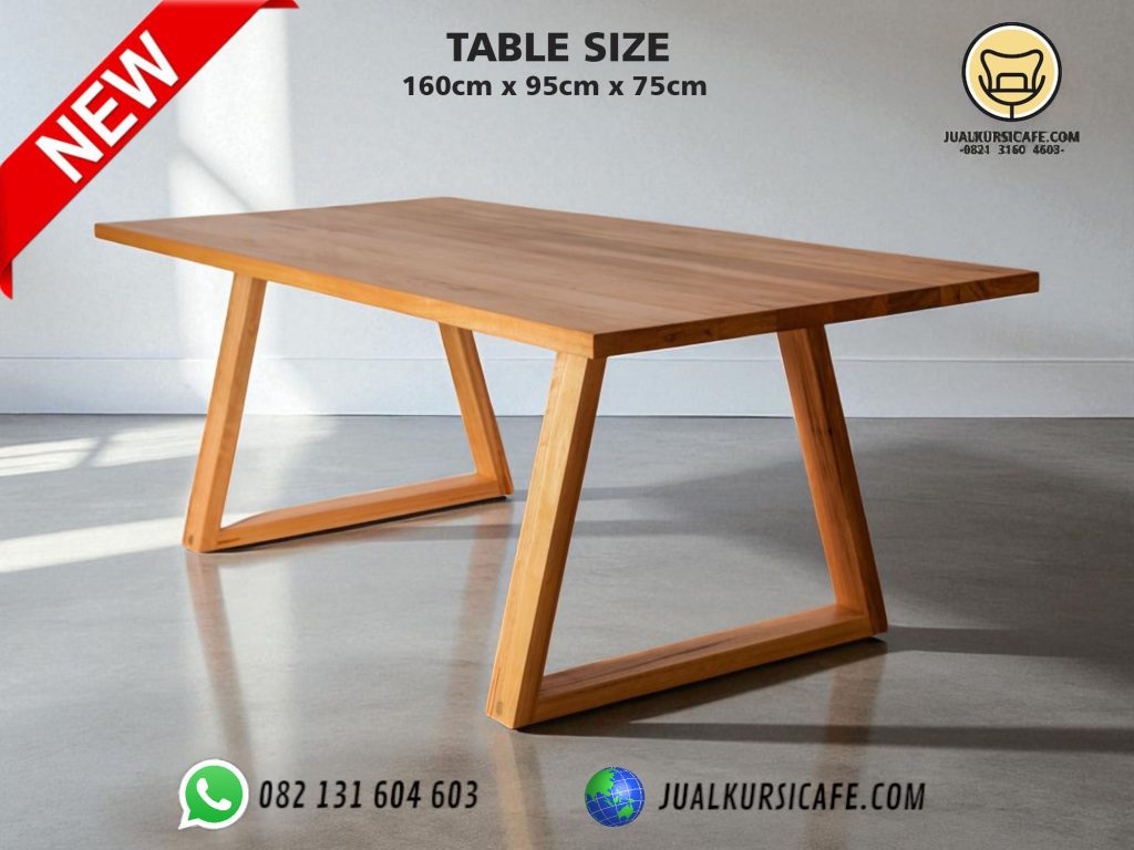 jual meja cafe kayu jati solid minimalis persegi panjang untuk 6 kursi tebal
