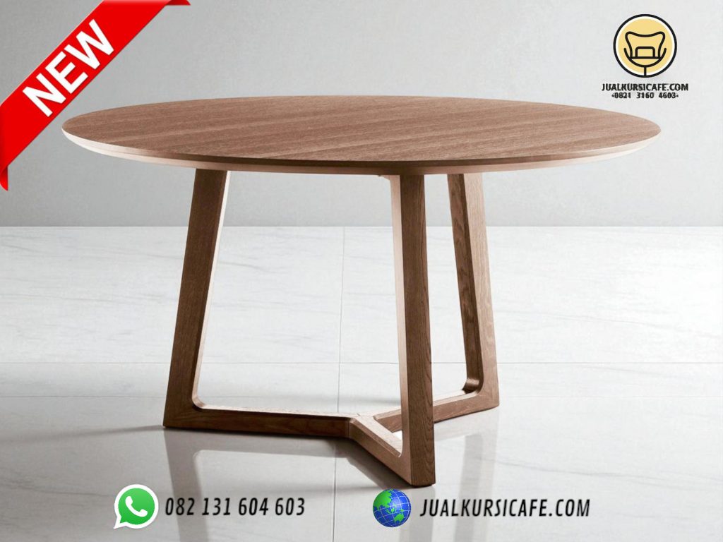 meja cafe bulat kaki segi 3 kayu jati miinimalis untuk 4 kursi terbaru