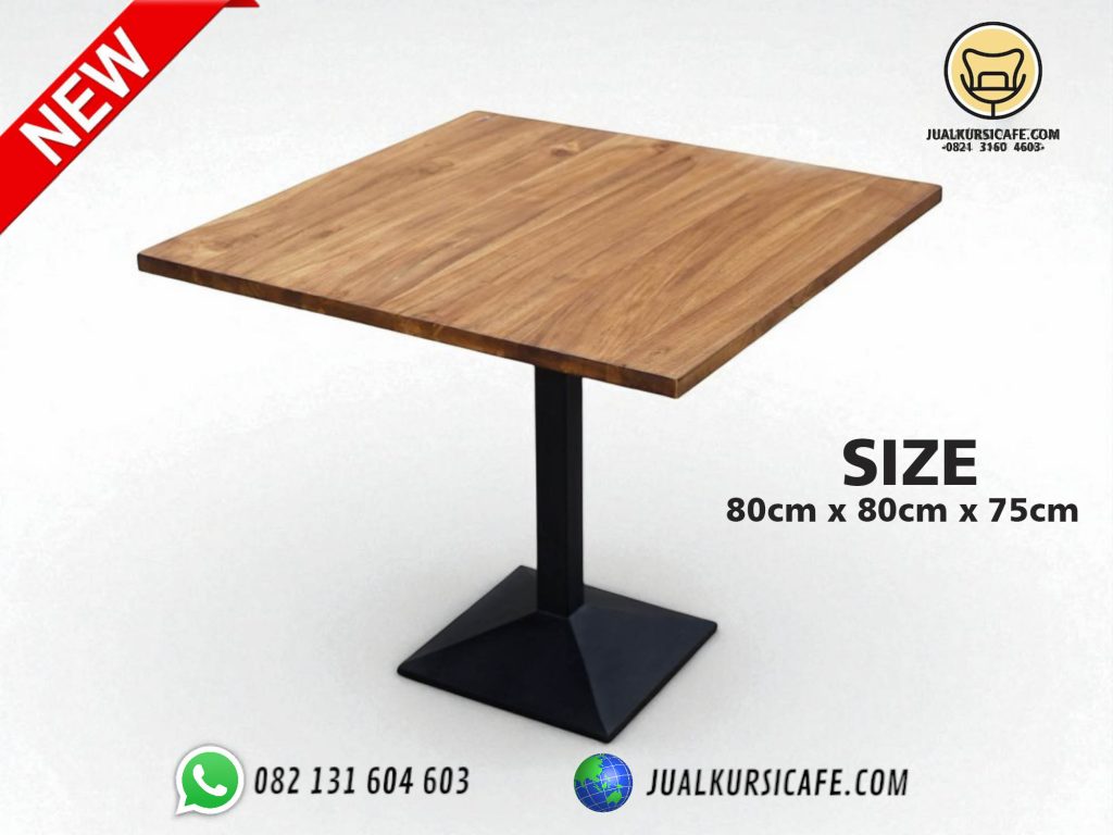 meja cafe kaki besi model persegi- meja bar kotak kaki besi kayu jati