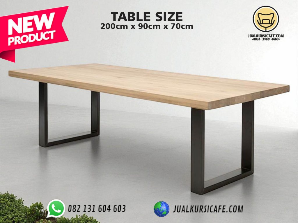 meja cafe minimalis kaki besi meja kayu jati terbaru untuk 8 kursi