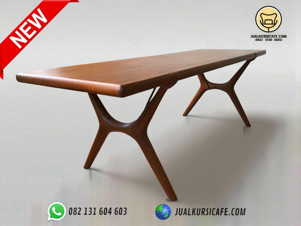 meja cafe persegi panjang aesthetik model minimalis kayu jati
