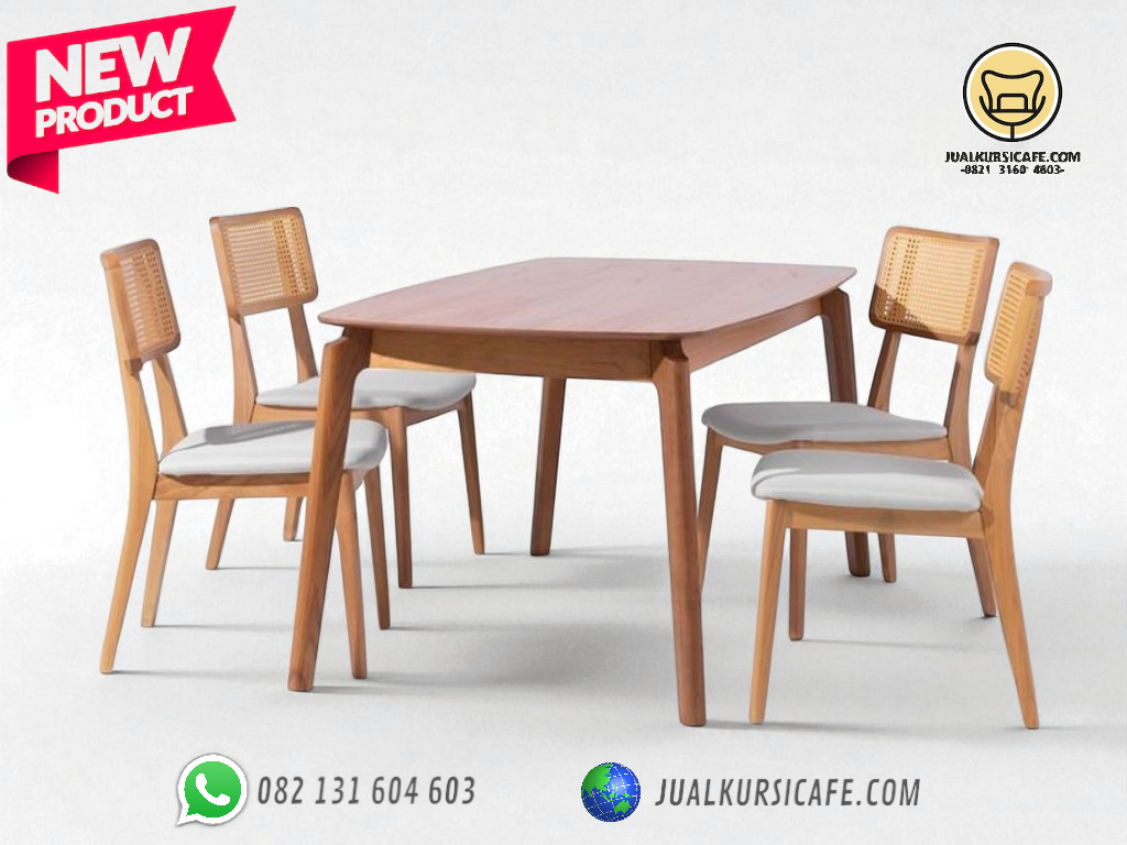 et meja kursi makan cafe restoran minimalis modern rotan kayu jati murah 