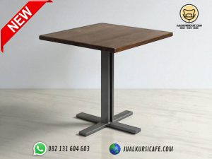 Meja Bar Industrial Kaki Besi Bulat Top kayu Jati Ukuran 80x80