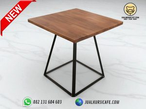 Meja Cafe-Meja Bar Kaki Besi Top kayu Jati Ukuran 80x80