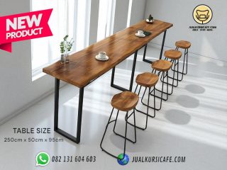 Set Meja Kursi Bar cafe besi dudukan kayu jati meja blok jati 5 kursi meja panjang minimalis