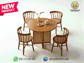Set Meja Makan Cafe Rotan Jari Jari Model Terbaru Bahan Kayu Jati