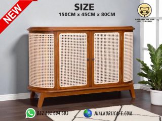 bufet jati rotan minimalis model oval jepara modern