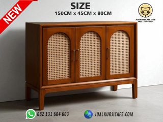 bufet minimalis kayu jati mix rotan harga murah