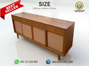 desain bufet Tv minimalis kayu jati pintu Rotan ukuran 2 meter - Meja TV minimalis modern terbaru