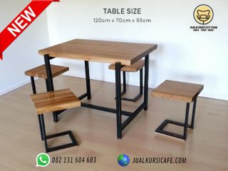 jual meja kursi bar cafe minimalis besi dudukan kayu jati harga murah 4 kursi 1 meja