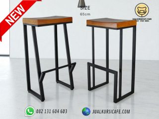 kursi bar besi dudukan kayu minimalis tinggi 65cm- barstool minimalis murah