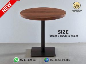 meja cafe besi daun meja kayu jati model bulat- meja bar besi