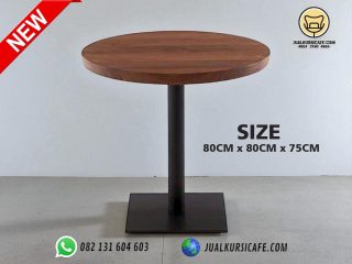 meja cafe besi daun meja kayu jati model bulat- meja bar besi