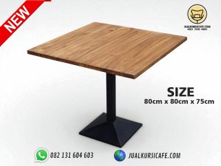 meja cafe kaki besi model persegi- meja bar kotak kaki besi kayu jati