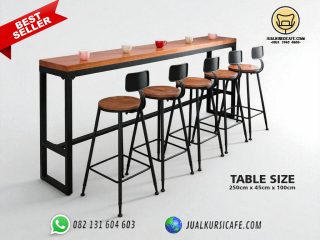 meja kursi bar cafe besi industrial vintage 5 kursi 1 meja panjang blok kayu jati