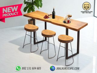 meja kursi bar cafe industrial besi meja kayu jati blok 3 kursi 1 meja minimalis terbaru