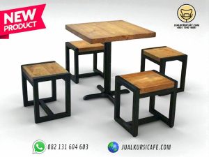 meja kursi cafe bar besi mix kayu jati minimalis 4 kursi 1 meja kotak