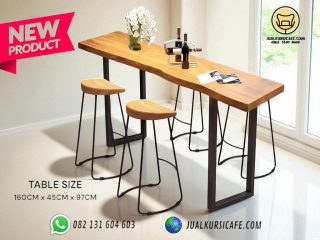 set meja kursi bar besi industrial 4 kursi meja kayu jati blok minimalis solid