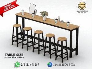 set meja kursi bar cafe besi minimalis dudukan kayu jati 5 kursi 1 meja