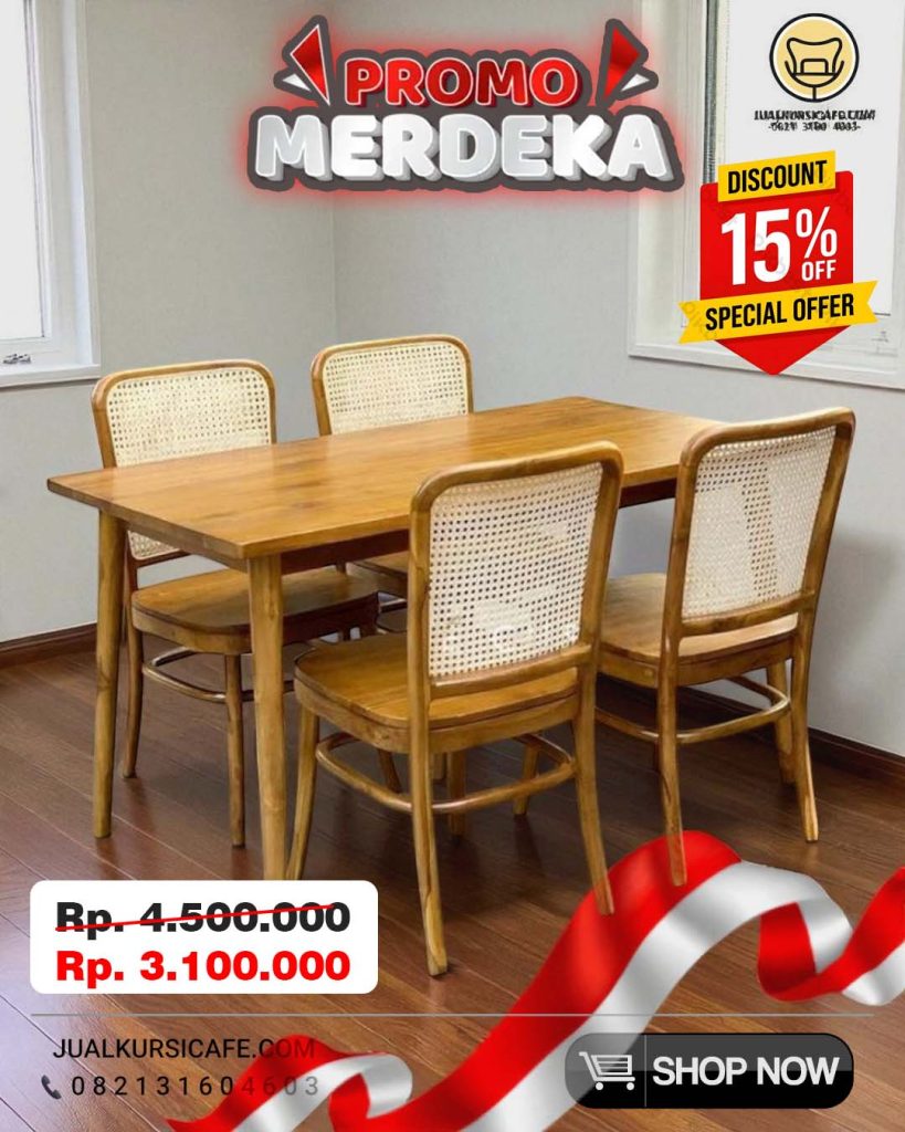 SET MEJA MAKAN CAFE ROTAN 4 KURSI 1 MEJA KAYU JATI MURAH SET MEJA MAKAN CAFE ROTAN 4 KURSI 1 MEJA KAYU JATI MURAH