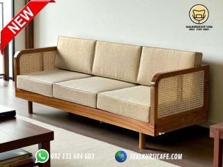 kursi tamu minimalis 3 seater rotan kayu jati busa 10cm- sofa minimalis modern terbaru retro