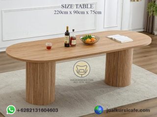 meja makan cafe modern minimalis oval untuk 8 kursi