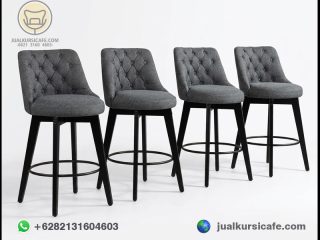 Kursi Bar Kayu Jati Chesterfield Kain Modern (KB-14) Barstool teak Wood, Kursi Bar Minimalis Jepara